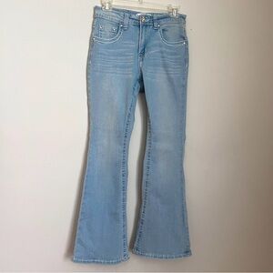 Y Jeans Y2K Flare Light Blue Bedazzled Cross Design Size 7/8 EUC